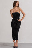 In A Daze Black Bodycon Embellished Strapless Midi Dress