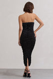 In A Daze Black Bodycon Embellished Strapless Midi Dress