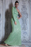 Love Language Mint Green Sequin One Shoulder Maxi Dress With Corsage