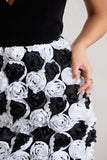 Serenade Black & White Plunge Halter-Neck Mini Dress With Flowers