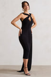 Freedom Black Strappy Asymmetric Cut-Out Midi Dress With Cape