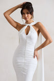 Freedom White Strappy Asymmetric Cut-Out Midi Dress With Cape