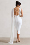 Freedom White Strappy Asymmetric Cut-Out Midi Dress With Cape
