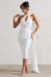 Freedom White Strappy Asymmetric Cut-Out Midi Dress With Cape