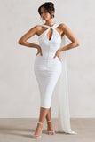Freedom White Strappy Asymmetric Cut-Out Midi Dress With Cape