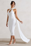 Freedom White Strappy Asymmetric Cut-Out Midi Dress With Cape