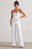 Sonia White Sweetheart Corset Straight-Leg Jumpsuit With Flowers