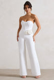 Sonia White Sweetheart Corset Straight-Leg Jumpsuit With Flowers