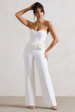 Sonia White Sweetheart Corset Straight-Leg Jumpsuit With Flowers