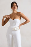 Sonia White Sweetheart Corset Straight-Leg Jumpsuit With Flowers