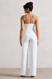 Sonia White Sweetheart Corset Straight-Leg Jumpsuit With Flowers