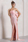 To You Pink Sequin Bandeau Split Maxi Dress With Oversized Bow