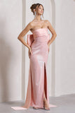 To You Pink Sequin Bandeau Split Maxi Dress With Oversized Bow
