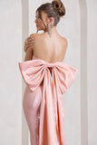 To You Pink Sequin Bandeau Split Maxi Dress With Oversized Bow