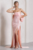 To You Pink Sequin Bandeau Split Maxi Dress With Oversized Bow