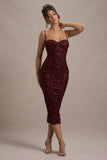 New Energy Plum Sequin Strappy Ruched Bodycon Midi Dress