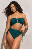 Wave Bottle Green Ruched High-Waist Bikini Bottoms