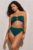 Wave Bottle Green Ruched High-Waist Bikini Bottoms