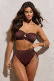 Wave Bronze Metallic Ruched High-Waist Bikini Bottoms