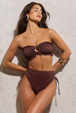 Wave Bronze Metallic Ruched High-Waist Bikini Bottoms