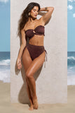 Wanderlust Bronze Metallic Textured Ring Bandeau Bikini Top