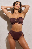 Wave Bronze Metallic Ruched High-Waist Bikini Bottoms