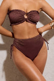 Wave Bronze Metallic Ruched High-Waist Bikini Bottoms