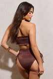 Wave Bronze Metallic Ruched High-Waist Bikini Bottoms