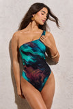 Oceana Blue Print Asymmetric Twisted Open-Back Swimsuit