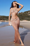 On The Horizon Gold Ombre Metallic Twist Split Maxi Skirt