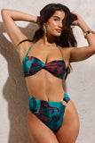 West Coast Blue Print Twist Halter-Neck Bikini Top