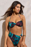 West Coast Blue Print Twist Halter-Neck Bikini Top