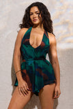 Ariella Blue Print Halter-Neck Open-Back Playsuit With Drape