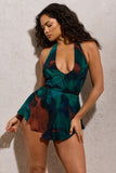 Ariella Blue Print Halter-Neck Open-Back Playsuit With Drape