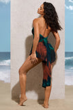 Ariella Blue Print Halter-Neck Open-Back Playsuit With Drape