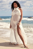 Naelya White Chiffon Halter-Neck Maxi Dress With Corsages