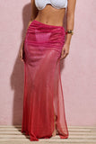 Before Dark Pink & Orange Ombre Sequin Maxi Skirt