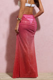 Before Dark Pink & Orange Ombre Sequin Maxi Skirt