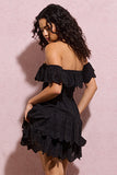Explorer Black Broderie Ruffled Bardot Mini Dress