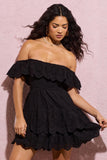 Explorer Black Broderie Ruffled Bardot Mini Dress