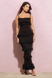 Lauren Black Broderie Strappy Ruffled Maxi Dress