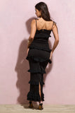 Lauren Black Broderie Strappy Ruffled Maxi Dress