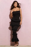 Lauren Black Broderie Strappy Ruffled Maxi Dress