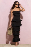 Lauren Black Broderie Strappy Ruffled Maxi Dress