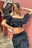 Vista Black Broderie Ruffled Tiered Maxi Skirt