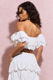 Breathtaking White Broderie Ruffled Bardot Crop Top