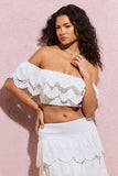 Breathtaking White Broderie Ruffled Bardot Crop Top