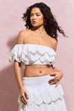 Breathtaking White Broderie Ruffled Bardot Crop Top