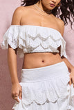 Breathtaking White Broderie Ruffled Bardot Crop Top