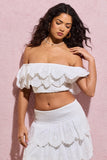 Breathtaking White Broderie Ruffled Bardot Crop Top